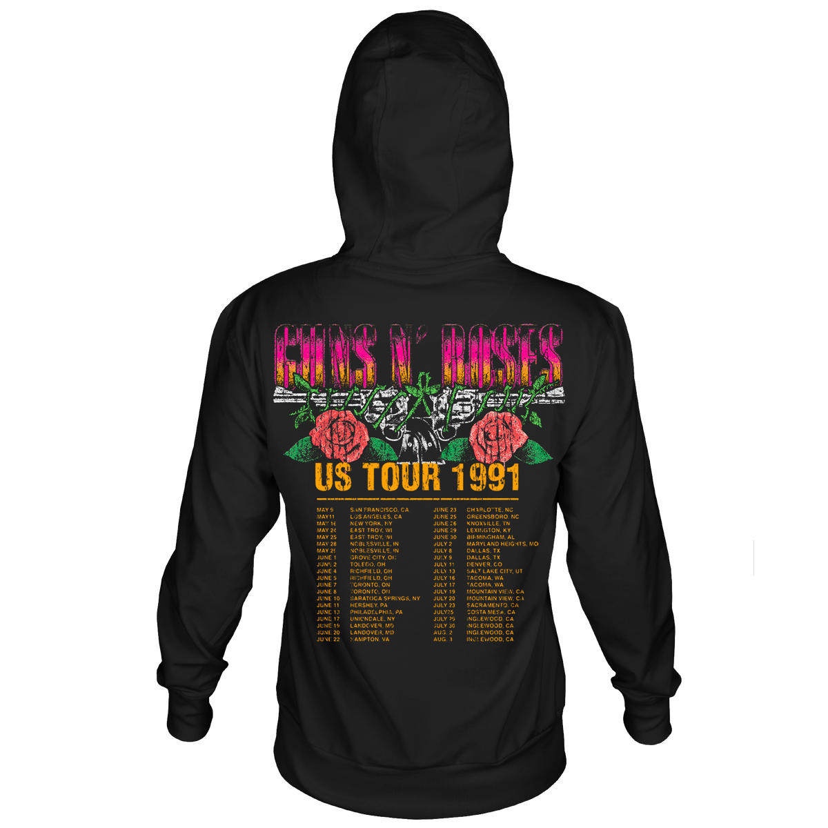 GUNS N ROSES 1991 TOUR  BLACK HOODIE