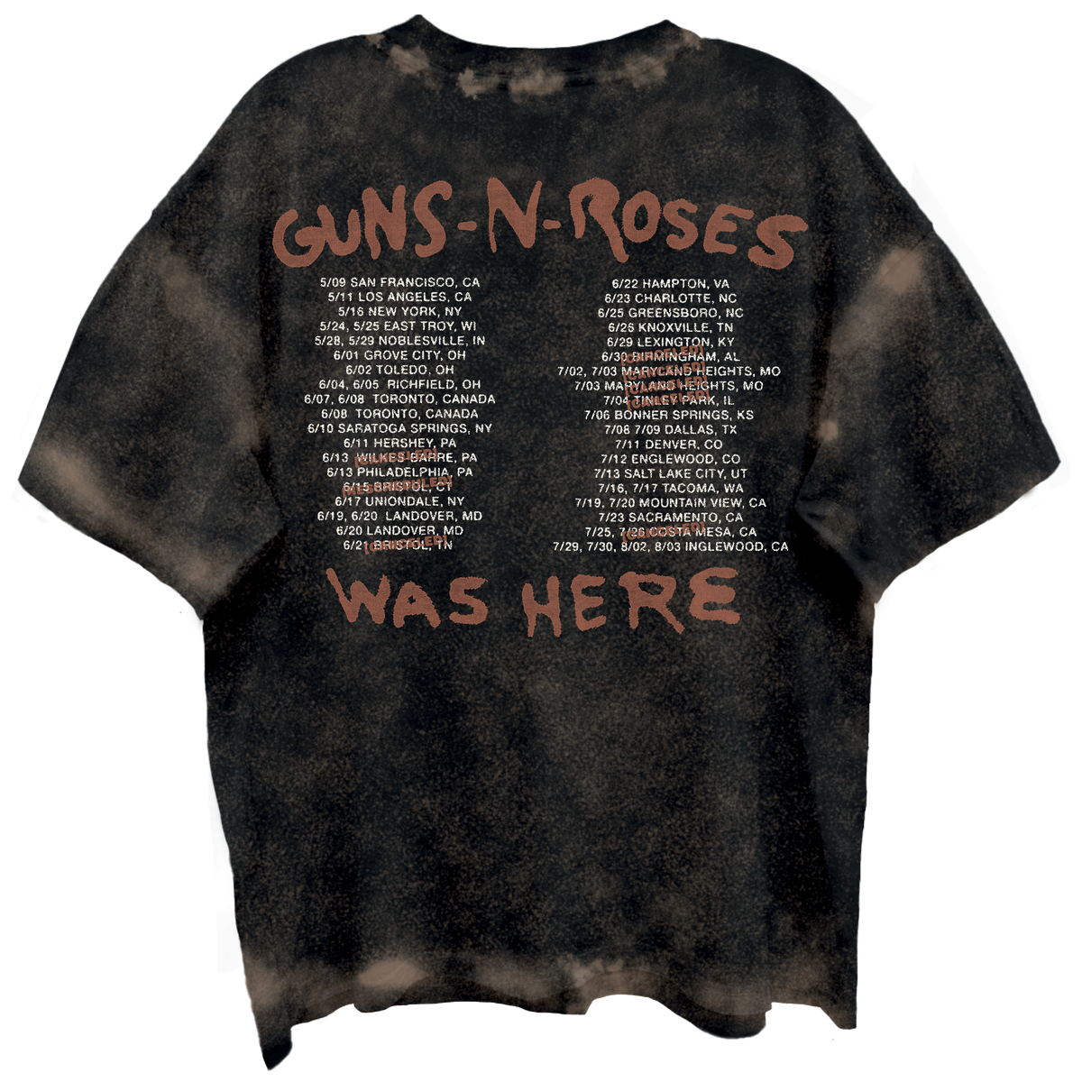 GUNS N ROSES SKELTONS LIVE FRT/BCK CHOCOLATE SPRAY WASH T-SHIRT/GIANT VINTAGE T-SHIRT