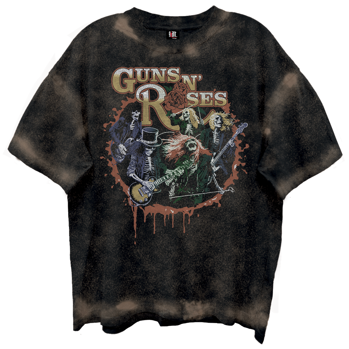 GUNS N ROSES SKELTONS LIVE FRT/BCK CHOCOLATE SPRAY WASH T-SHIRT/GIANT VINTAGE T-SHIRT