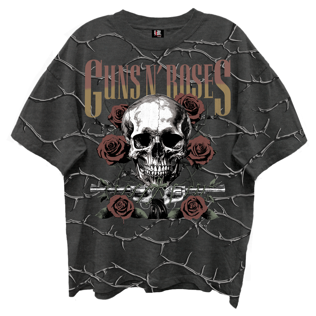 GUNS N ROSES SKULL ROSES FRONT/BCK VINTAGE BLACK ENZYME WASH T-SHIRT/GIANT VINTAGE T-SHIRT