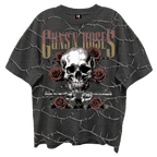 GUNS N ROSES SKULL ROSES FRONT/BCK VINTAGE BLACK ENZYME WASH T-SHIRT/GIANT VINTAGE T-SHIRT