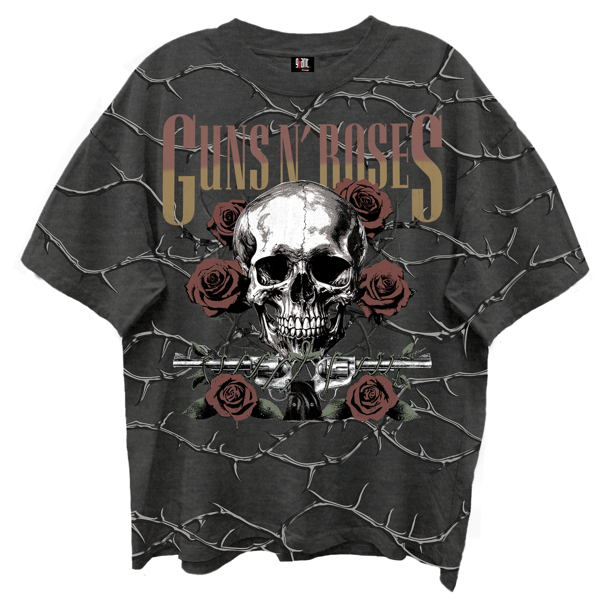 GUNS N ROSES SKULL ROSES FRONT/BCK VINTAGE BLACK ENZYME WASH T-SHIRT/GIANT VINTAGE T-SHIRT