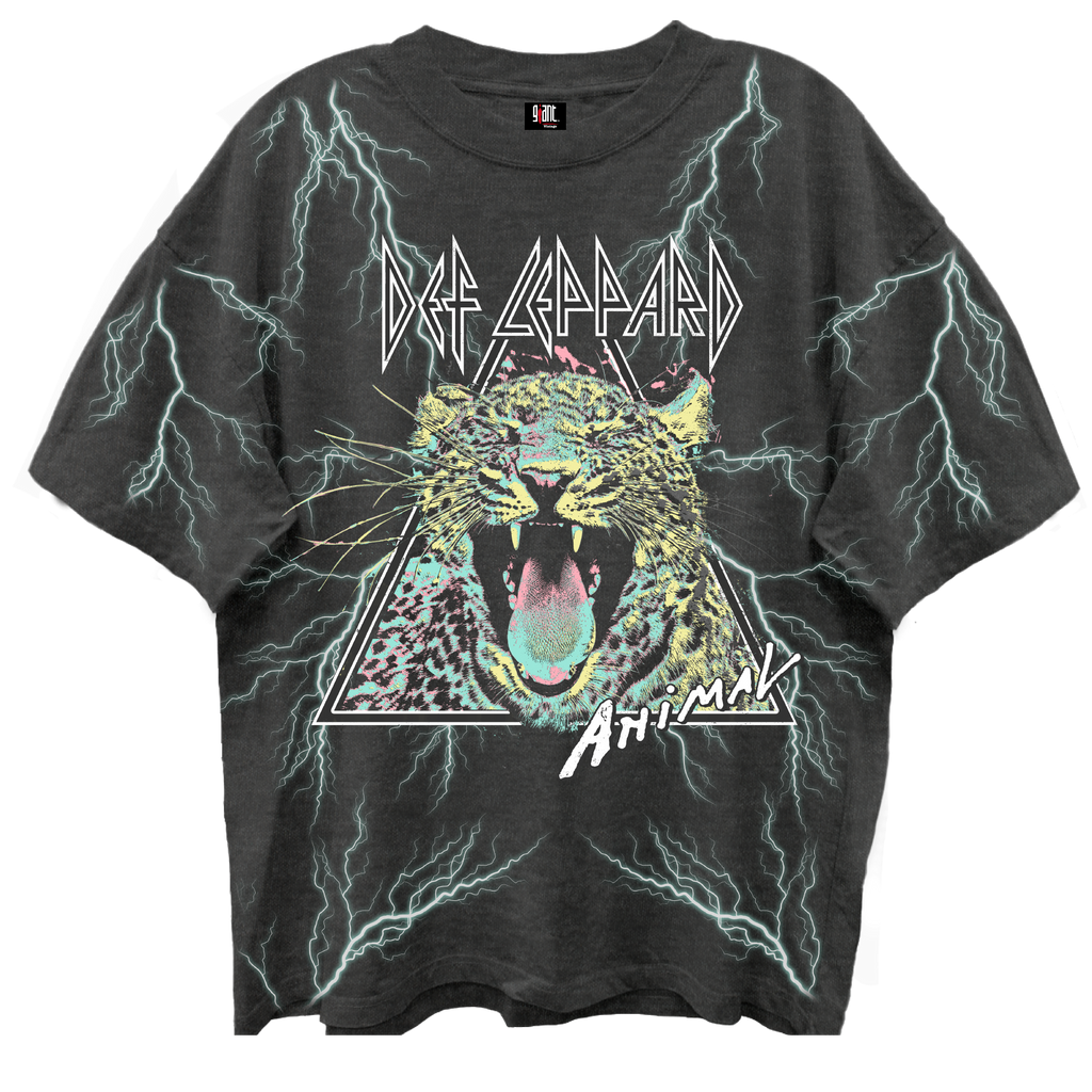 DEF LEPPARD ANIMAL ALL OVER PRINT VINTAGE BLACK ENZYME WASH T-SHIRT/GIANT VINTAGE T-SHIRT