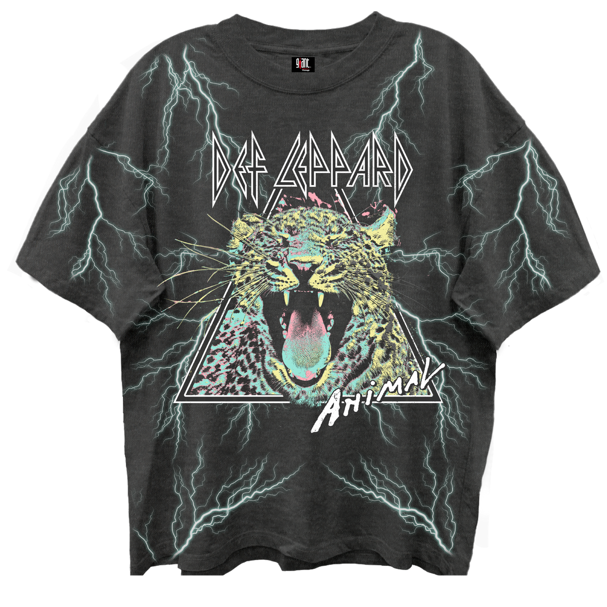DEF LEPPARD ANIMAL ALL OVER PRINT VINTAGE BLACK ENZYME WASH T-SHIRT/GIANT VINTAGE T-SHIRT
