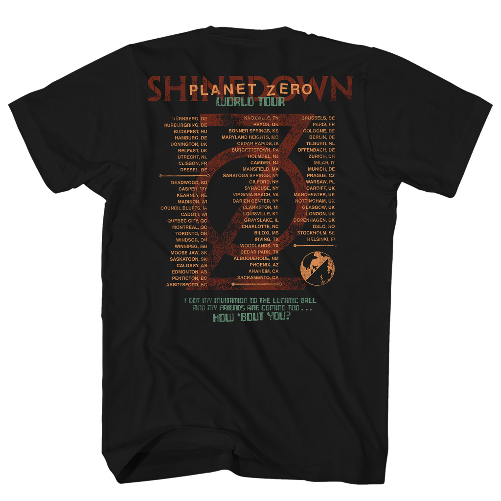 SHINEDOWN PLANET ZERO WORLD TOUR BLACK T-SHIRT
