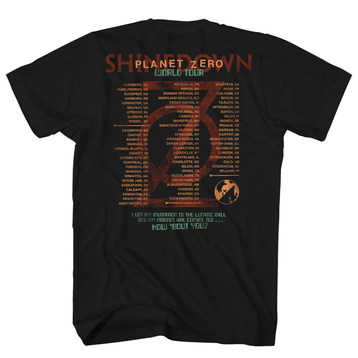 SHINEDOWN PLANET ZERO WORLD TOUR BLACK T-SHIRT