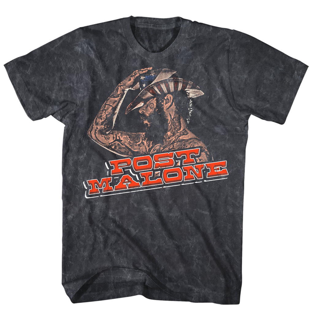 POST MALONE SIDE PROFILE BLACK MINERAL WASH T-SHIRT