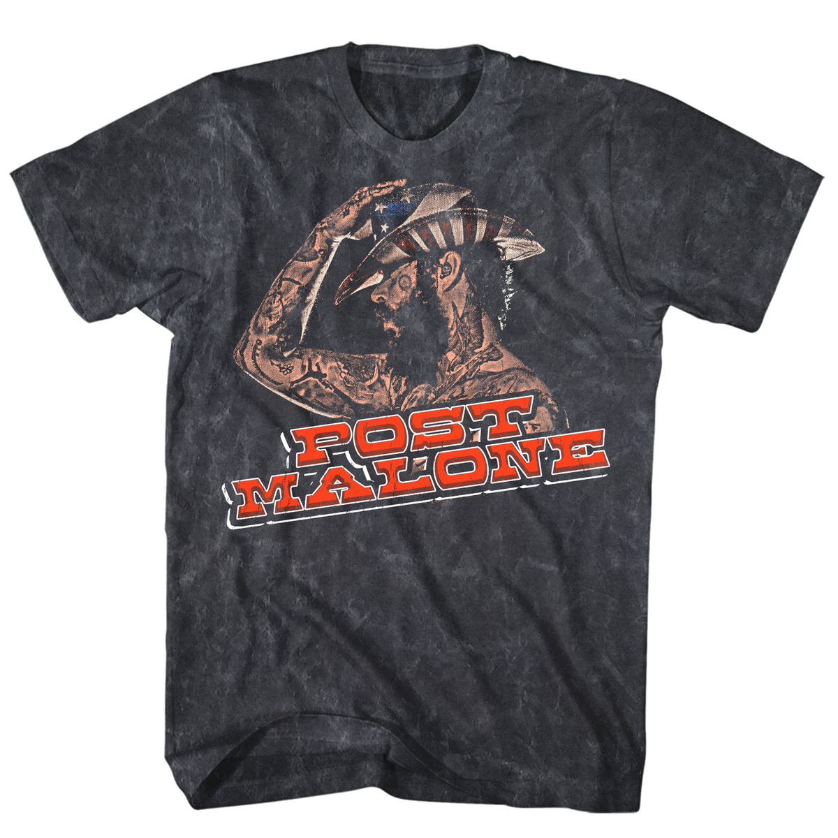 POST MALONE SIDE PROFILE BLACK MINERAL WASH T-SHIRT