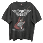 AEROSMITH GUITAR WINGS VINTAGE BLACK ENZYME WASH T-SHIRT/GIANT VINTAGE T-SHIRT