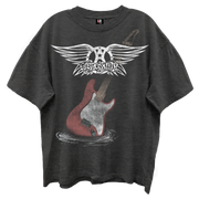 AEROSMITH GUITAR WINGS VINTAGE BLACK ENZYME WASH T-SHIRT/GIANT VINTAGE T-SHIRT