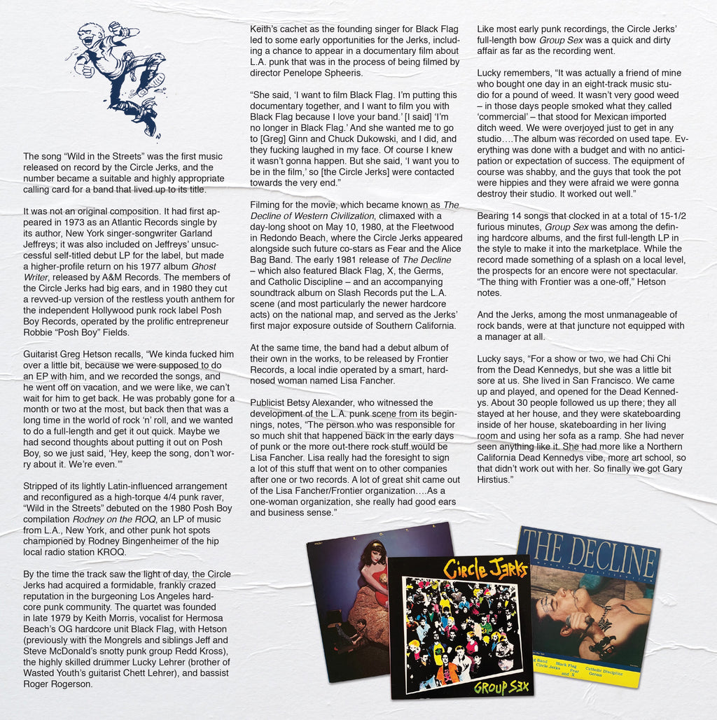CIRCLE JERKS 'WILD IN THE STREETS' LP (Limited Edition ' Only 1000 Made, 40th Anniversary, White & Pink Vinyl)