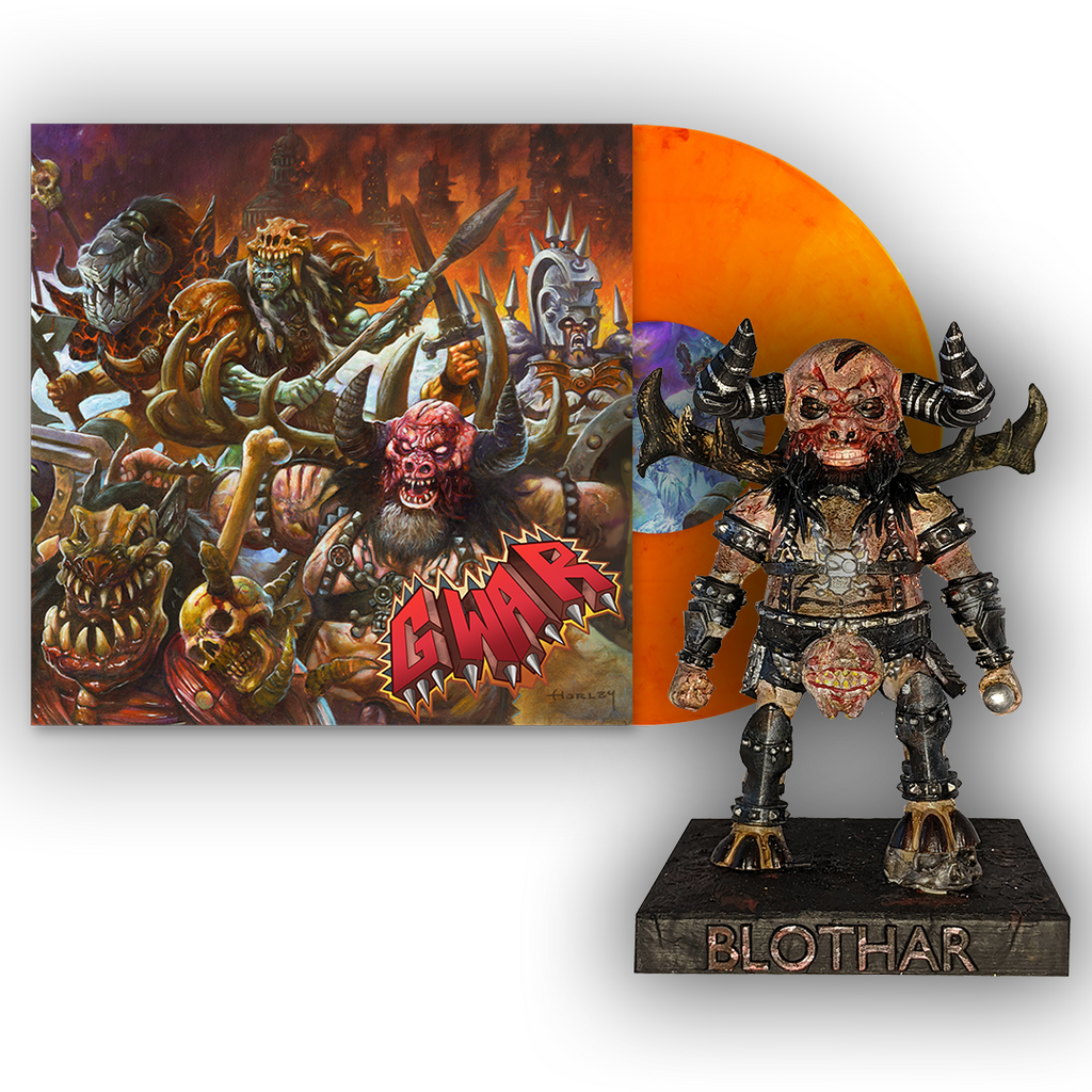 GWAR 'THE NEW DARK AGES' LP (Sunbolt Orange Vinyl) + BLOTHAR  THE BESERKER BOBBLEHEAD