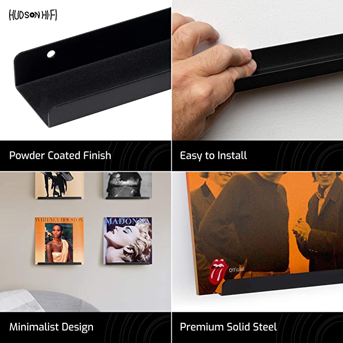 HUDSON HI-FI: LP VINYL RECORD WALL DISPLAY SHELF BLACK - 6 PACK