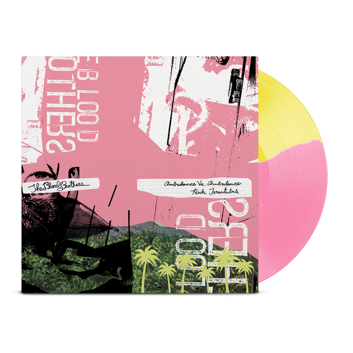 THE BLOOD BROTHERS 'BURN, PIANO ISLAND, BURN' DELUXE COLLECTOR'S EDITION LP + 7" (Limited Edition ' Only 500 Made, Half Opaque Yellow / Half Opaque Pink Vinyl)