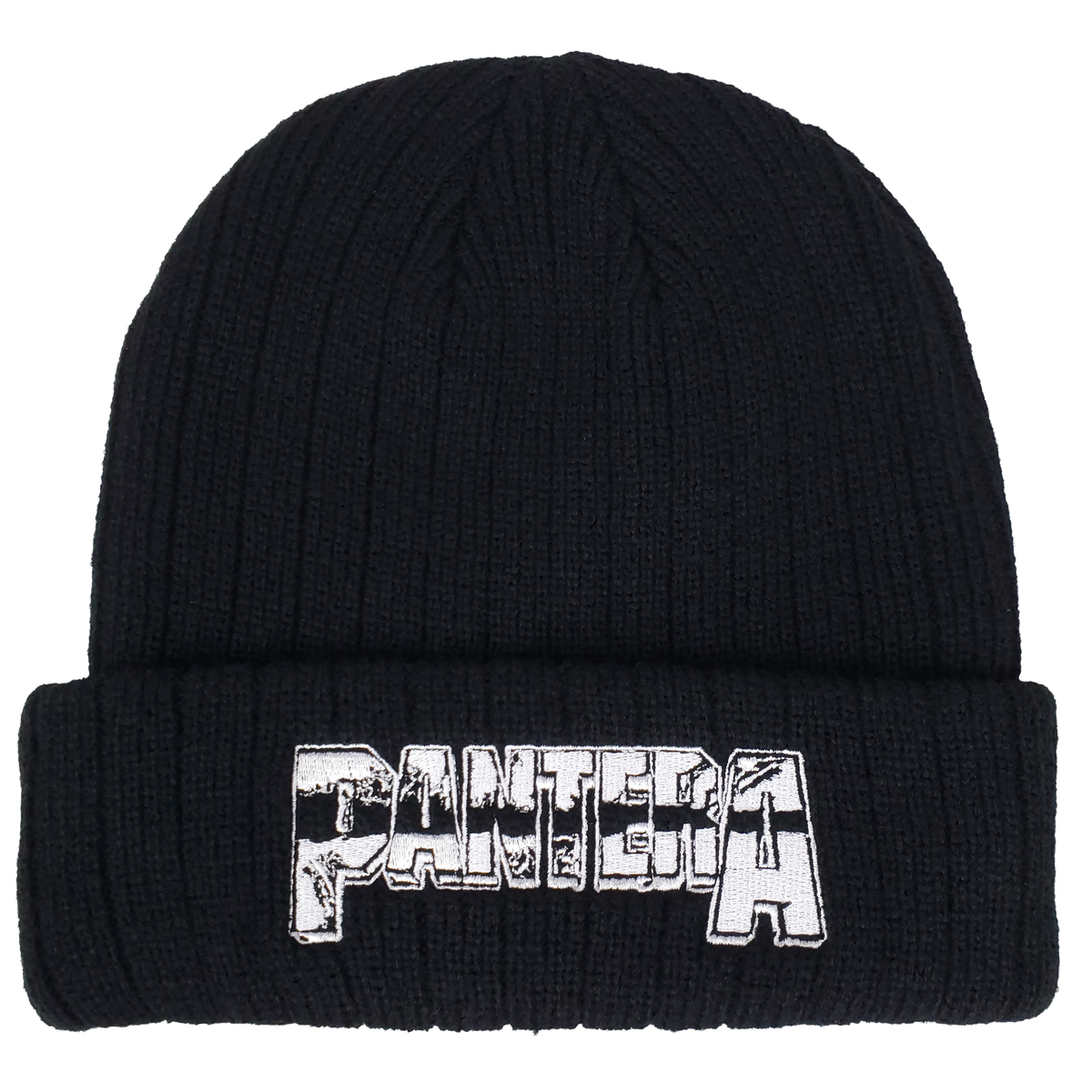 PANTERA EMBROIDERED LOGO RIBBED BLACK ACRYLIC KNIT HAT