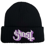 GHOST 3D EMBROIDERED  RIBBED BLACK ACRYLIC KNIT HAT