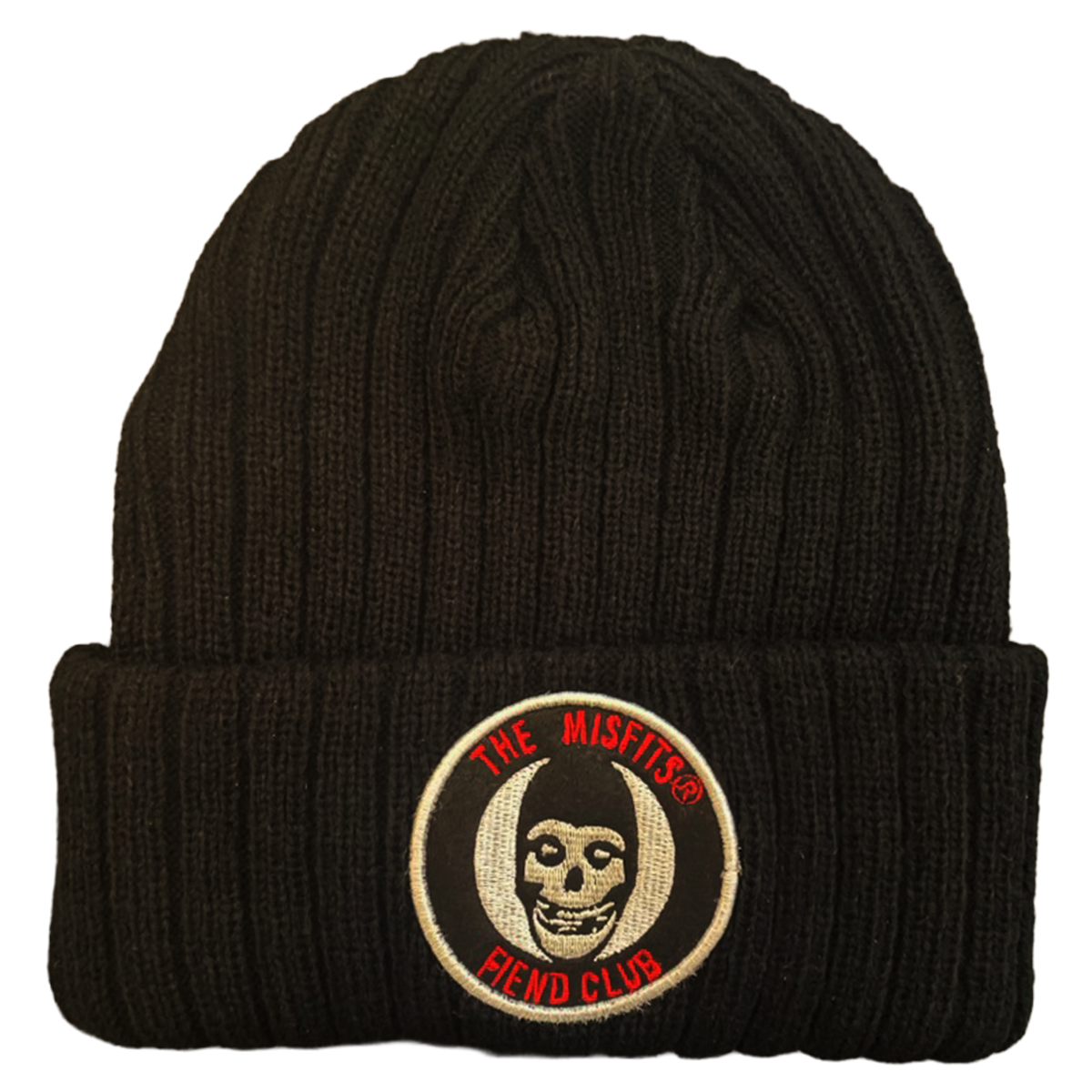 MISFITS EMB.PATCH LOGO RIBBED BLACK ACRYLIC KNIT HAT