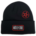 MOTLEY CRUE CUT TWILL PACTH EMROIDERED LOGOS 1X1 RIBBED BLACK ACRYLIC KNIT HAT