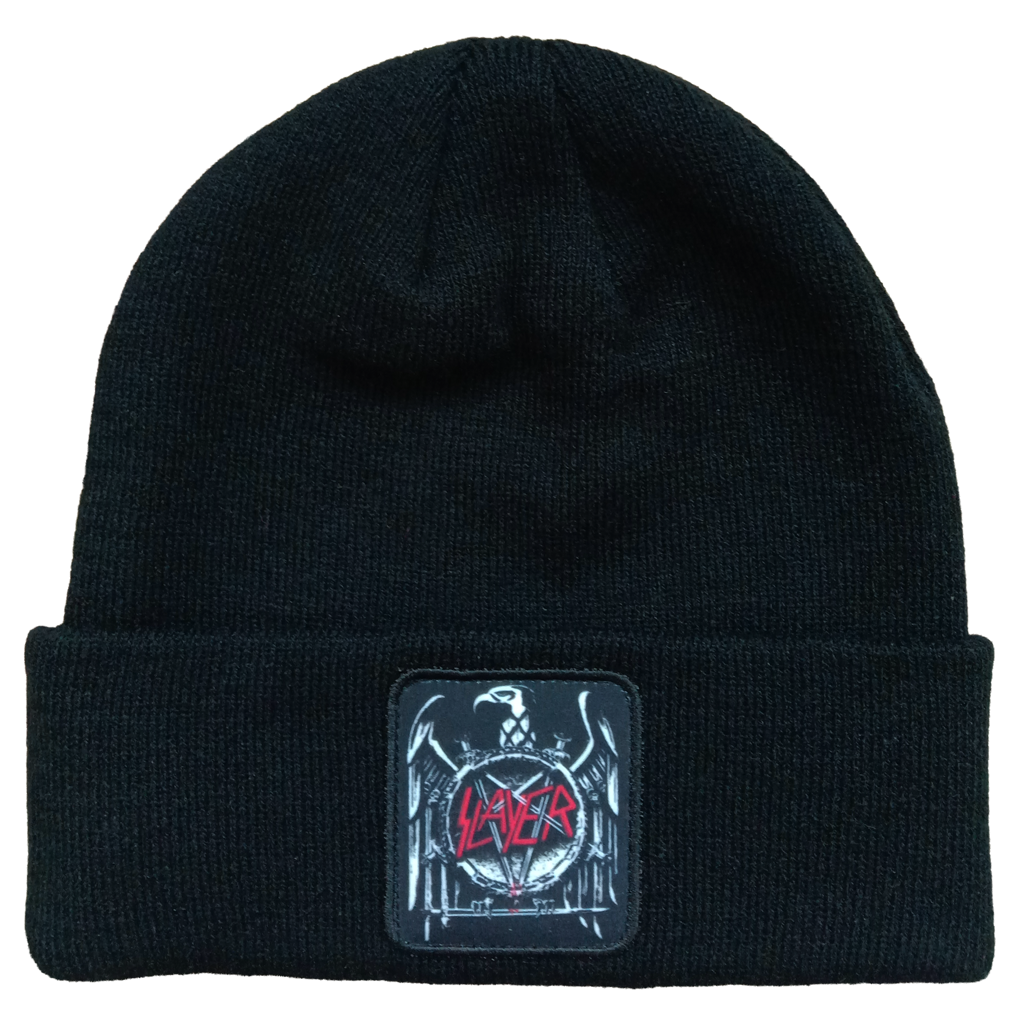 SLAYER EAGLE PATCH RIBBED BLACK ACRYLIC KNIT HAT