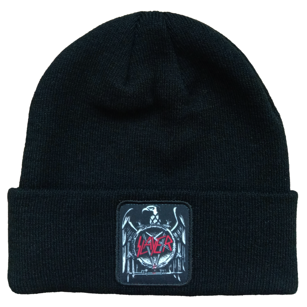 SLAYER EAGLE PATCH RIBBED BLACK ACRYLIC KNIT HAT