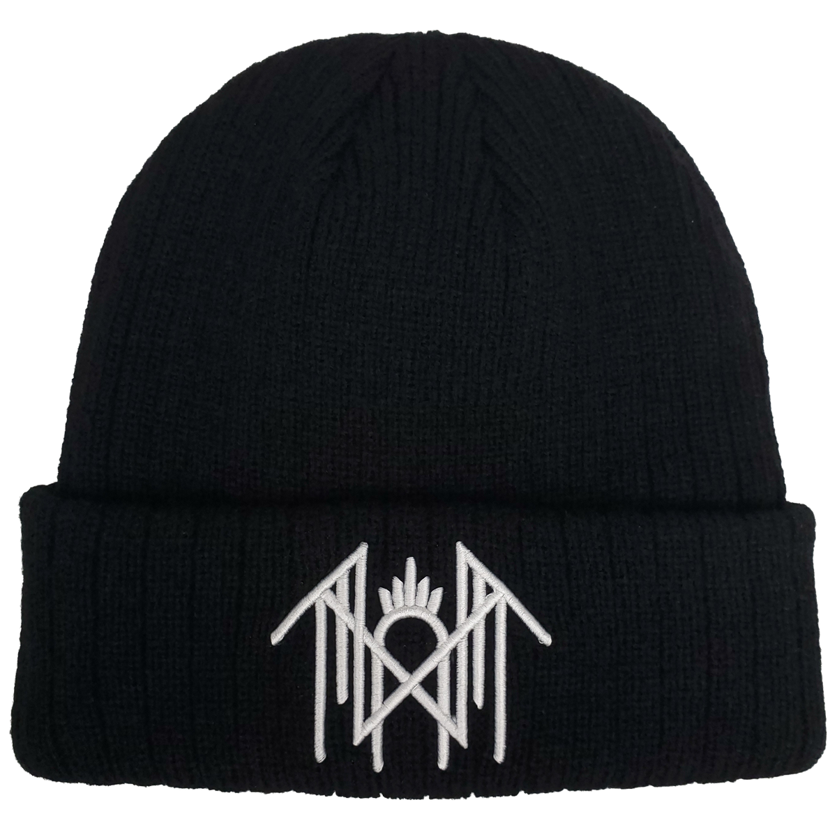 SLEEP TOKEN EMBROIDERED LOGO RIBBED BLACK ACRYLIC KNIT HAT