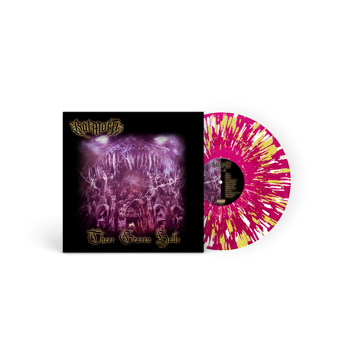 BALMORA ‘THESE GRAVEN HALLS’ LP (Exclusive – Limited to 150, Clear Purple w/ Yellow & White Splatter Vinyl)