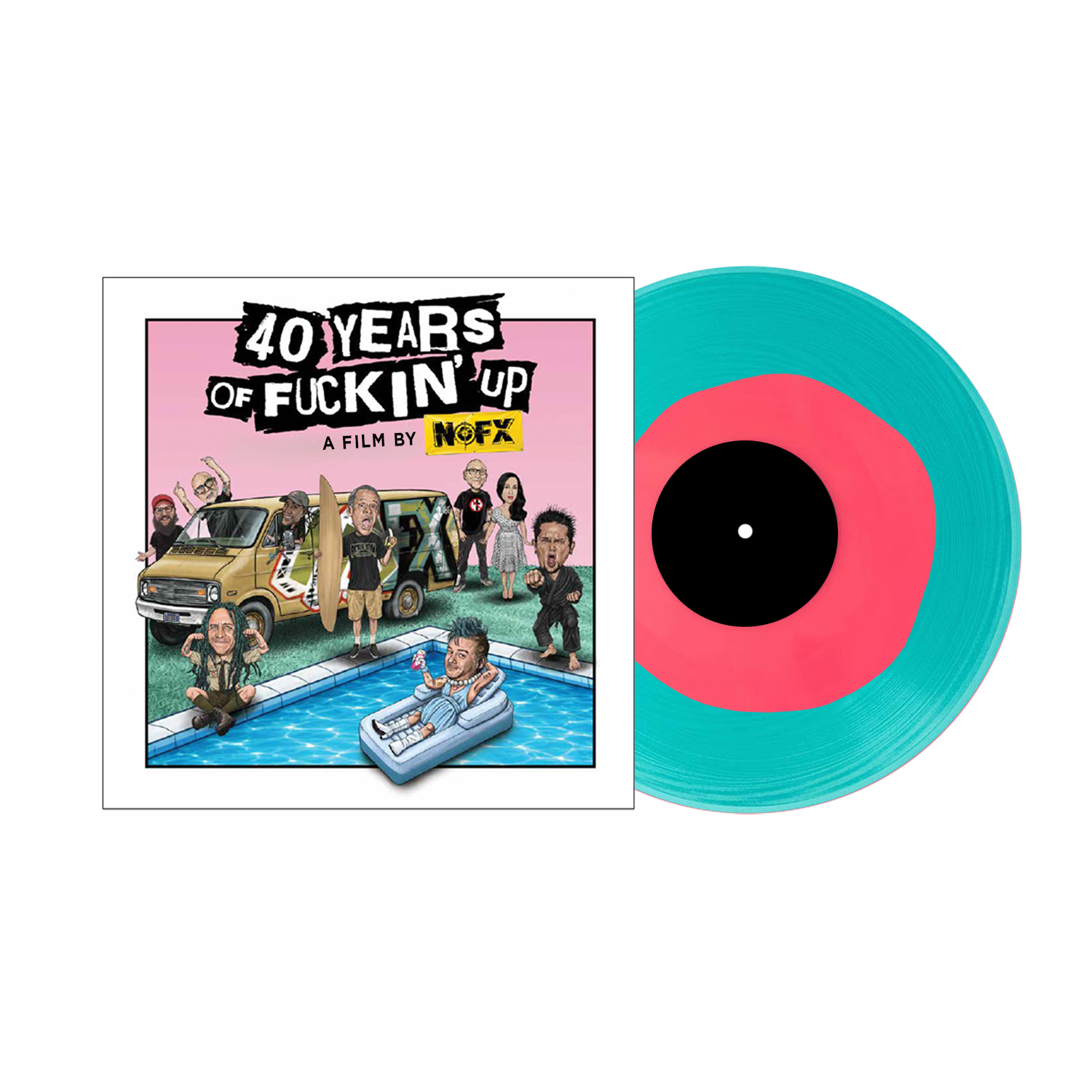 NOFX ‘40 YEARS OF F*CKIN' UP: SOUNDTRACK’ LP (Exclusive – Limited to 500, Pink Inside Turquoise Vinyl)