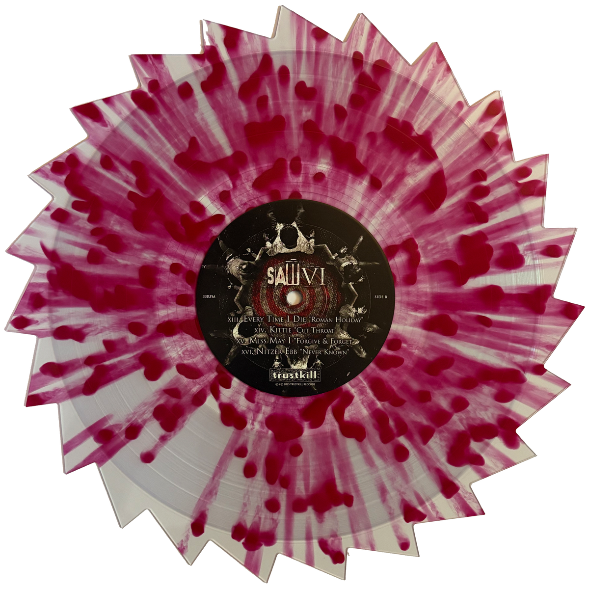 SAW VI SOUNDTRACK 2LP (Exclusive – Limited to 300, "Sawblade" Clear with Blood Red Splatter Vinyl)