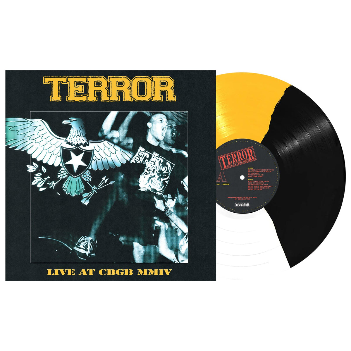 TERROR ‘LIVE AT CBGB 2004’ LP (Limited Edition – Only 600 made, Black, White & Yellow 3-Way Split Vinyl)