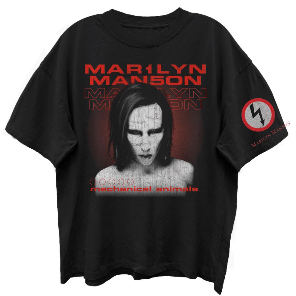 MARILYN MANSON MECHANICAL ANIMAL FRT/SLV LIMO BLACK ENZYME WASH T-SHIRT/GIANT VINTAGE T-SHIRT