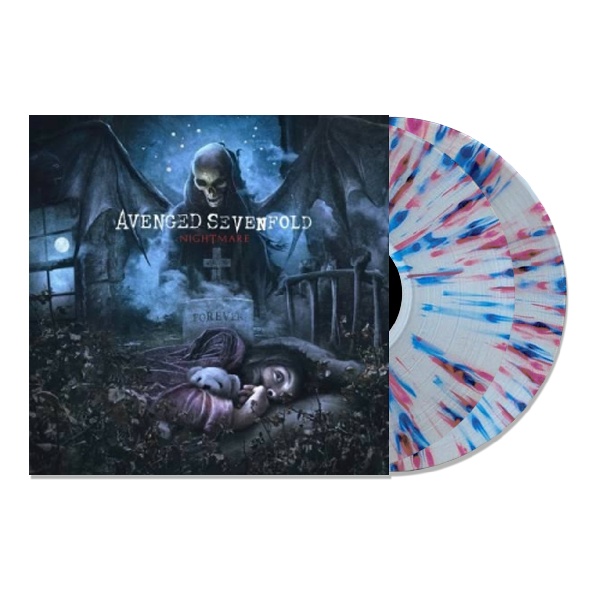 AVENGED SEVENFOLD 'NIGHTMARE' LIMITED-EDITION CLEAR WITH PURPLE, BLUE, & RED SPLATTER 2LP – ONLY 500 MADE