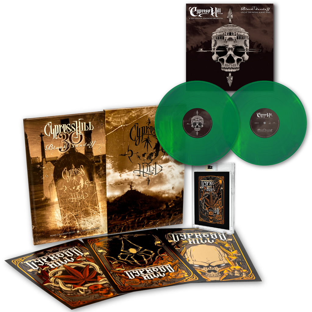 CYPRESS HILL: BLACK SUNDAY GRAPHIC NOVEL - SIGNED PLATINUM EDITION + 'CYPRESS HILL' LP & 'THE LONDON SYMPHONY ORCHESTRA: LIVE AT ROYAL ALBERT HALL' LP (Limited Edition, Translucent Green Vinyl)