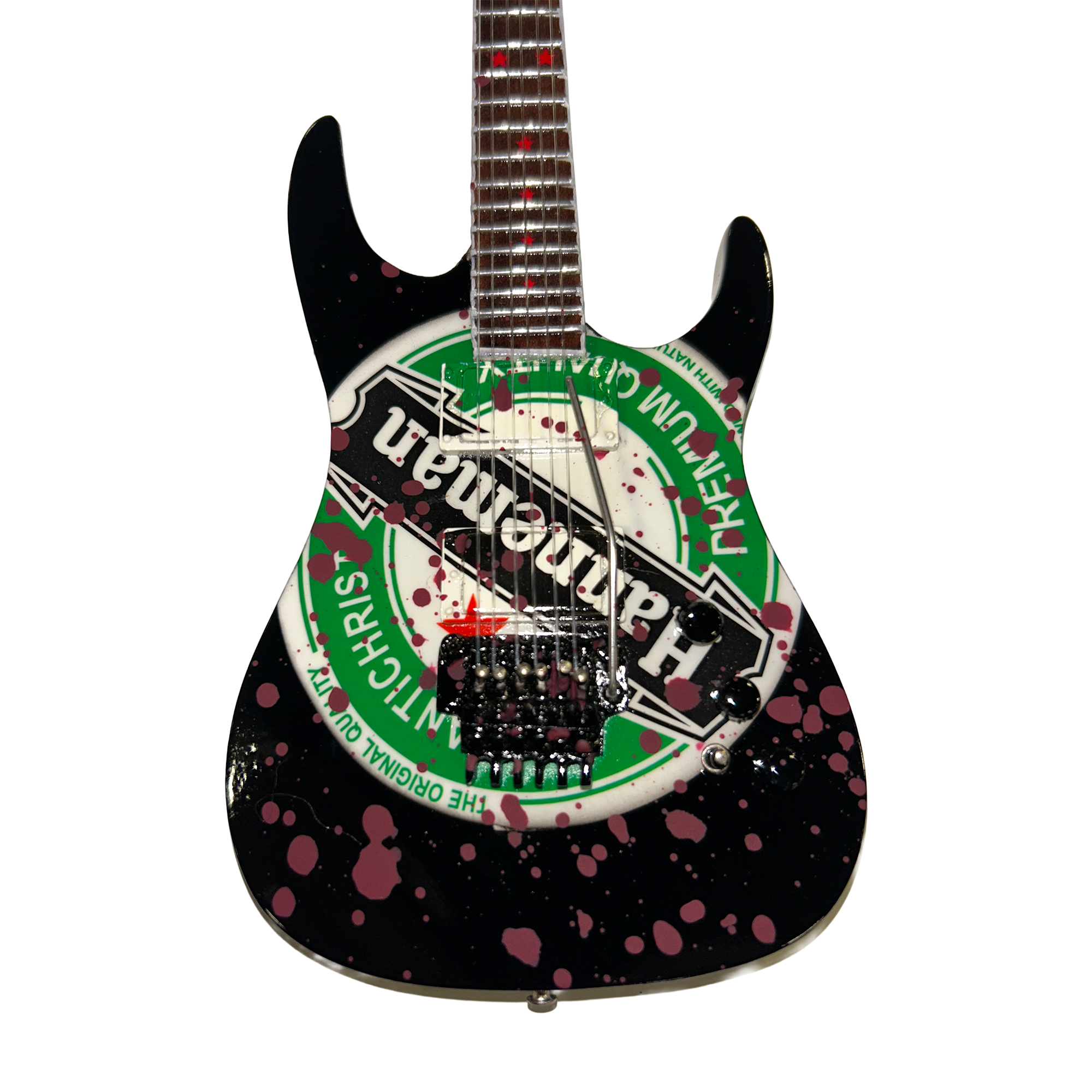 SLAYER - JEFF HANNEMAN - HEINEKEN LOGO MINI GUITAR (Limited Blood Splatter Edition)
